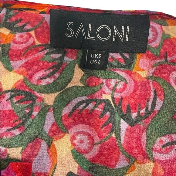 Saloni 100% Silk Red Yellow Floral Print Maxi Dress *No Sash* US Size 2 - Picture 8 of 8